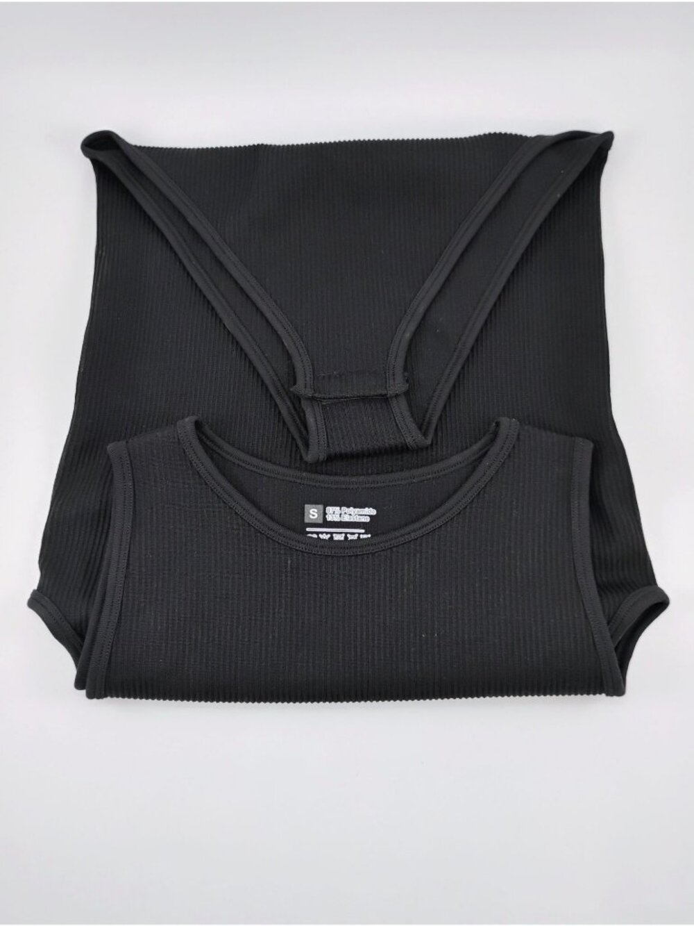 Black Ribbed Seamless Bodysuit Tank Top Stretch Fabric S - Picture 5 of 6